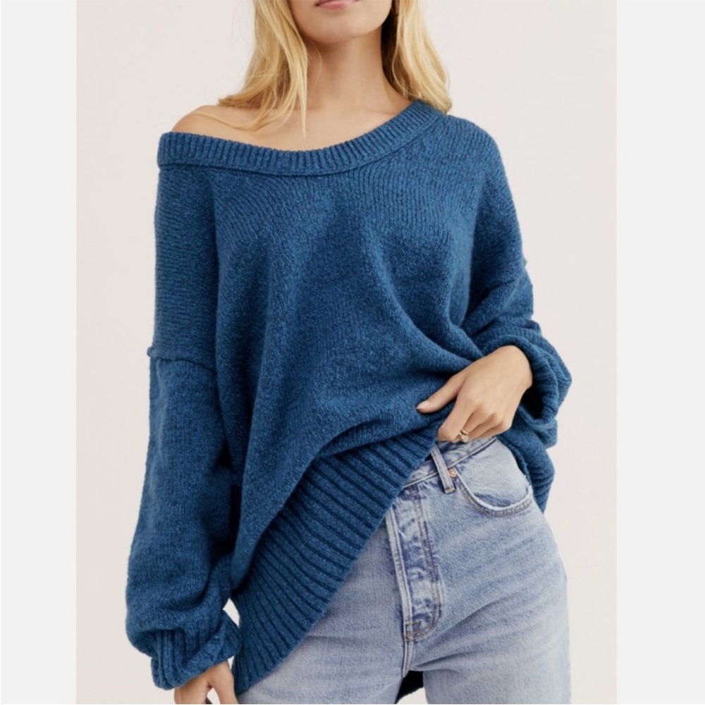 Free People Blue V-Neck Sweater